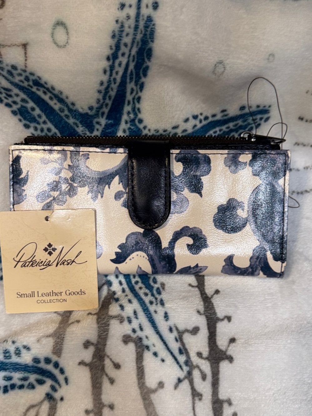 Patricia Nash Blue and Cream Floral Leather Card Holder